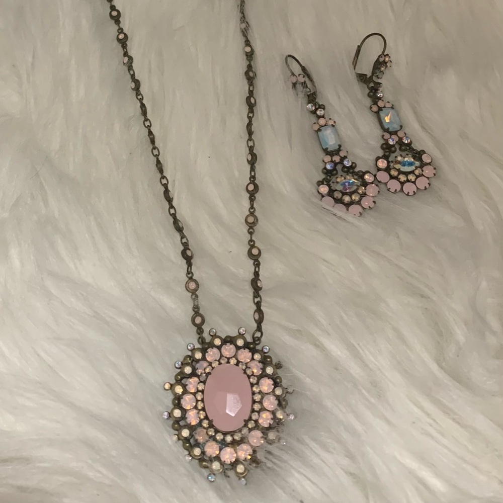 Sorrelli Women's Long Pink Crystal Pendant Necklace and Earrings Set